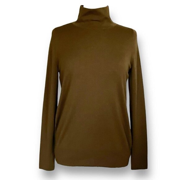 Lafayette 148 Womens Sweater Sz Medium Olive Green Mock Neck Wool Quiet Luxury - Picture 1 of 6